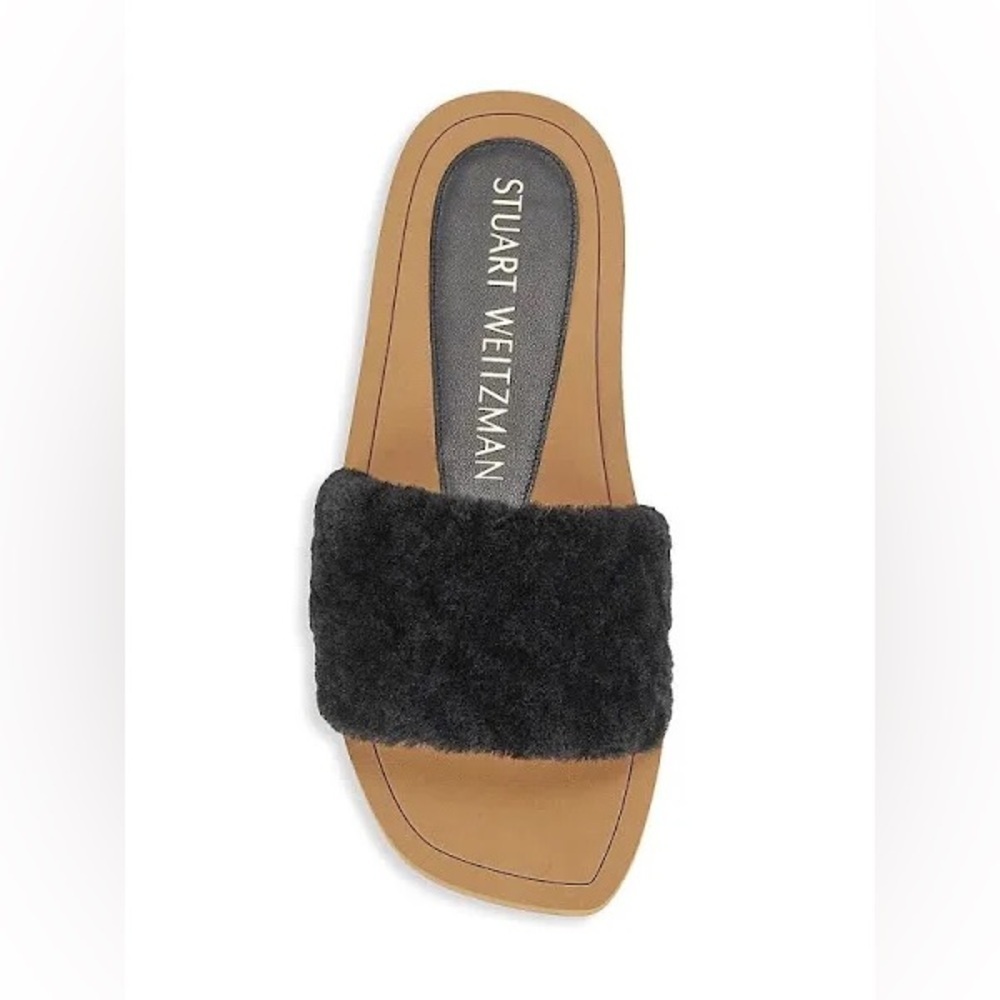 NIB Stuart Weitzman Women’s Cammy Shearling Strap Fuzzy Slide Sandals in size 8